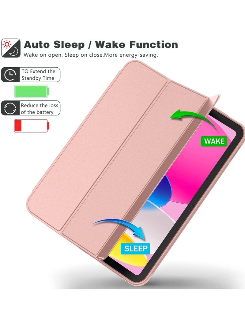 DUSALA New iPad 10.9 Inch Case 2022 (10th Gen) with Pencil Holder - Trifold Stand Smart Case with Soft TPU Back, Auto Wake/Sleep - Rose Gold - Image 2