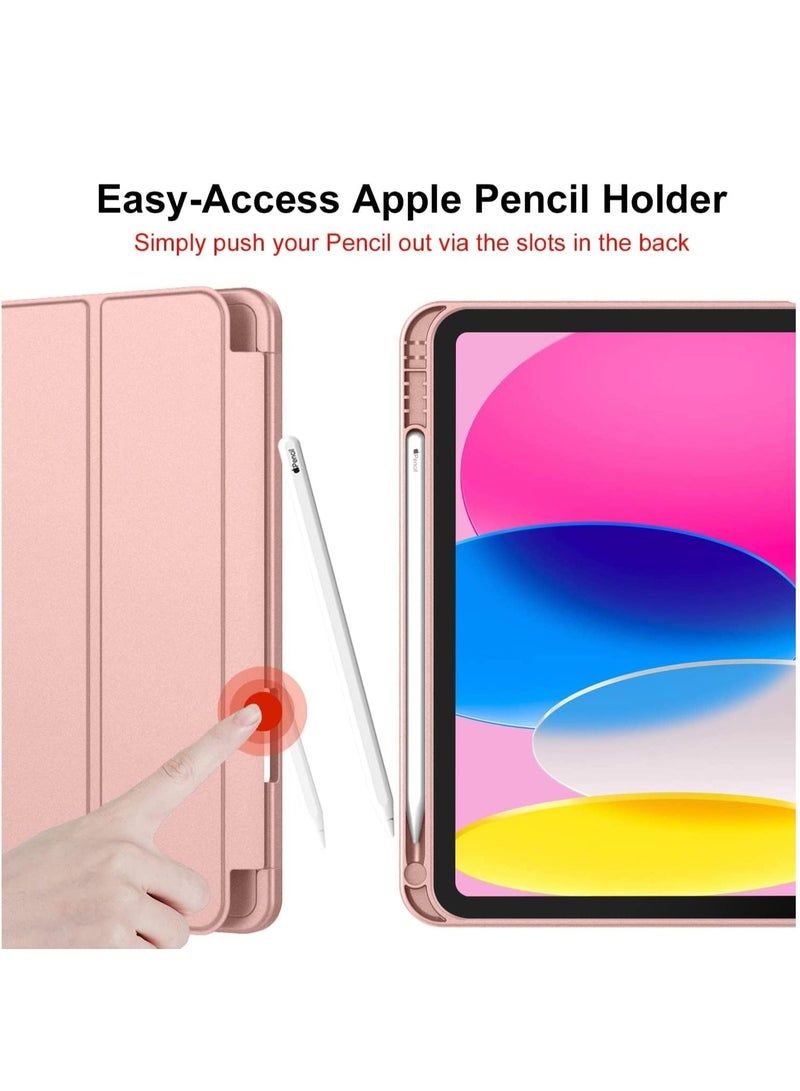 DUSALA New iPad 10.9 Inch Case 2022 (10th Gen) with Pencil Holder - Trifold Stand Smart Case with Soft TPU Back, Auto Wake/Sleep - Rose Gold - Image 4