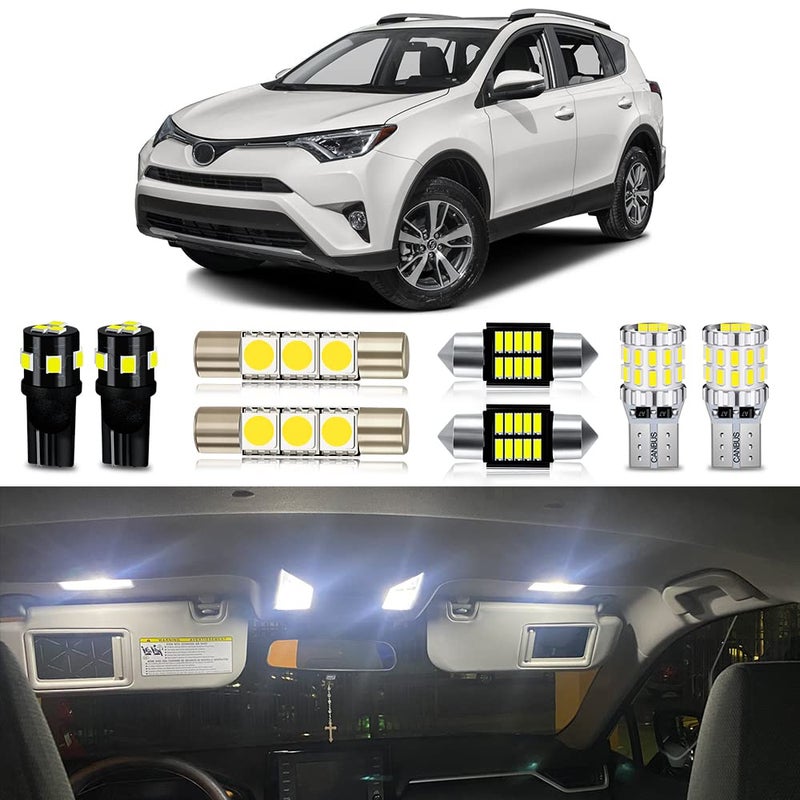MEALAM White LED Bulbs Package Kit Compatible with Toyota RAV4 2016 2017 2018 2019 2020 2021 Interior Map Dome Light  License Plate Light and Install Tool 8 Piece