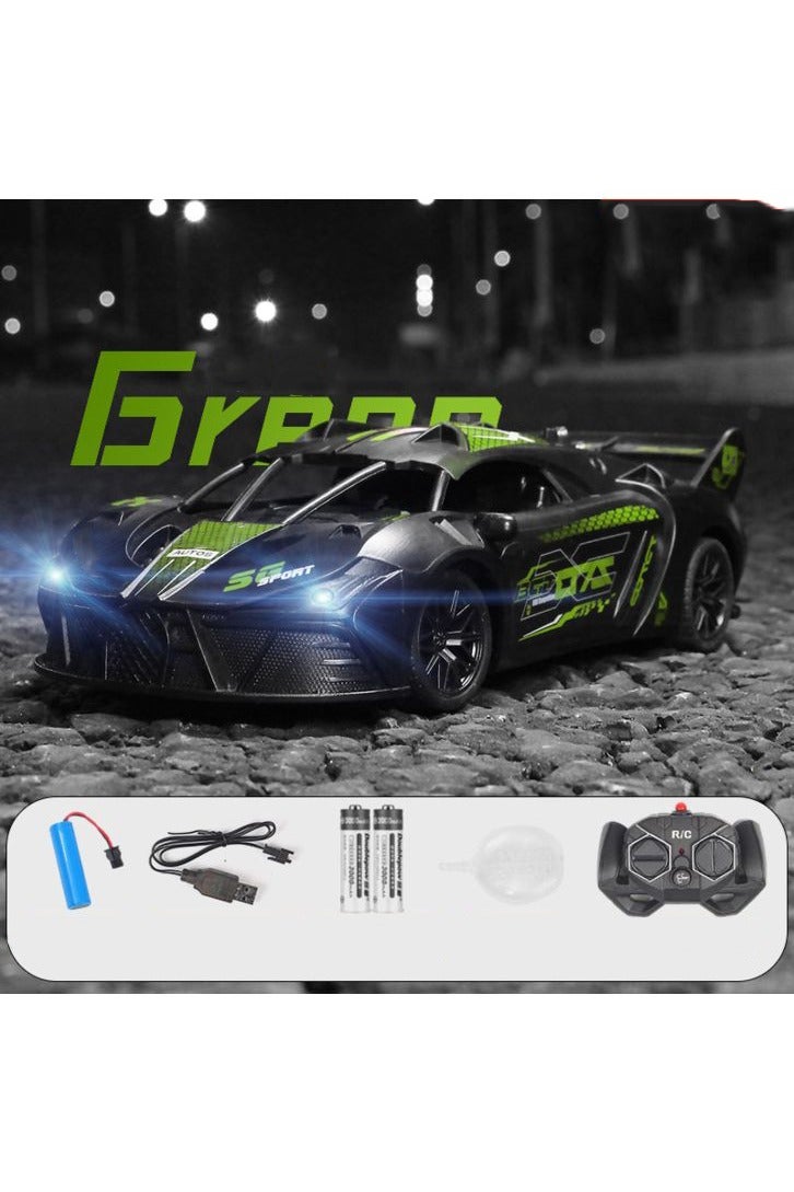 HALAMODO Sports Car RC Model , 2.4 G Multi-Function Wireless Remote Control Toy Car , With Light And Spray , Model Car Gift For Boys And Girls , Collectible Display , Green/Black ，23 cm*9 cm*6 cm - Image 1