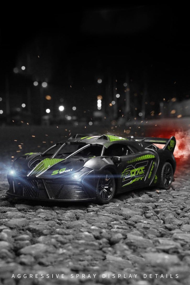 HALAMODO Sports Car RC Model , 2.4 G Multi-Function Wireless Remote Control Toy Car , With Light And Spray , Model Car Gift For Boys And Girls , Collectible Display , Green/Black ，23 cm*9 cm*6 cm - Image 3