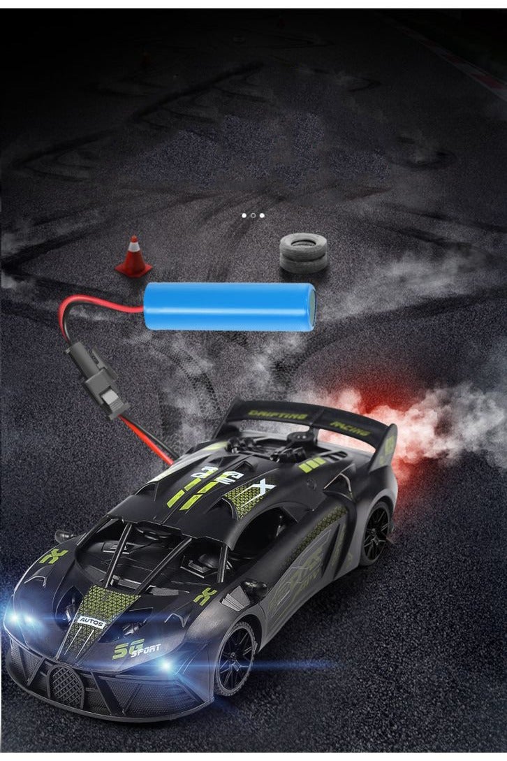 HALAMODO Sports Car RC Model , 2.4 G Multi-Function Wireless Remote Control Toy Car , With Light And Spray , Model Car Gift For Boys And Girls , Collectible Display , Green/Black ，23 cm*9 cm*6 cm - Image 4