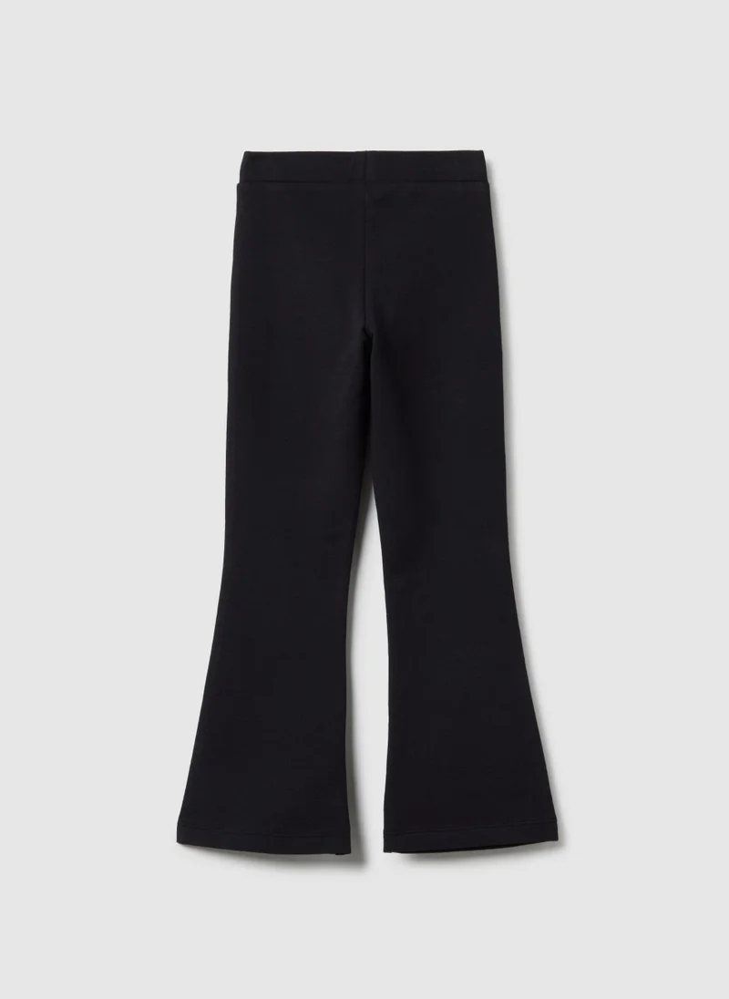 Ovs Ovs Girls' Black Cotton Stretch Flare Fit Treggings With Rhinestones