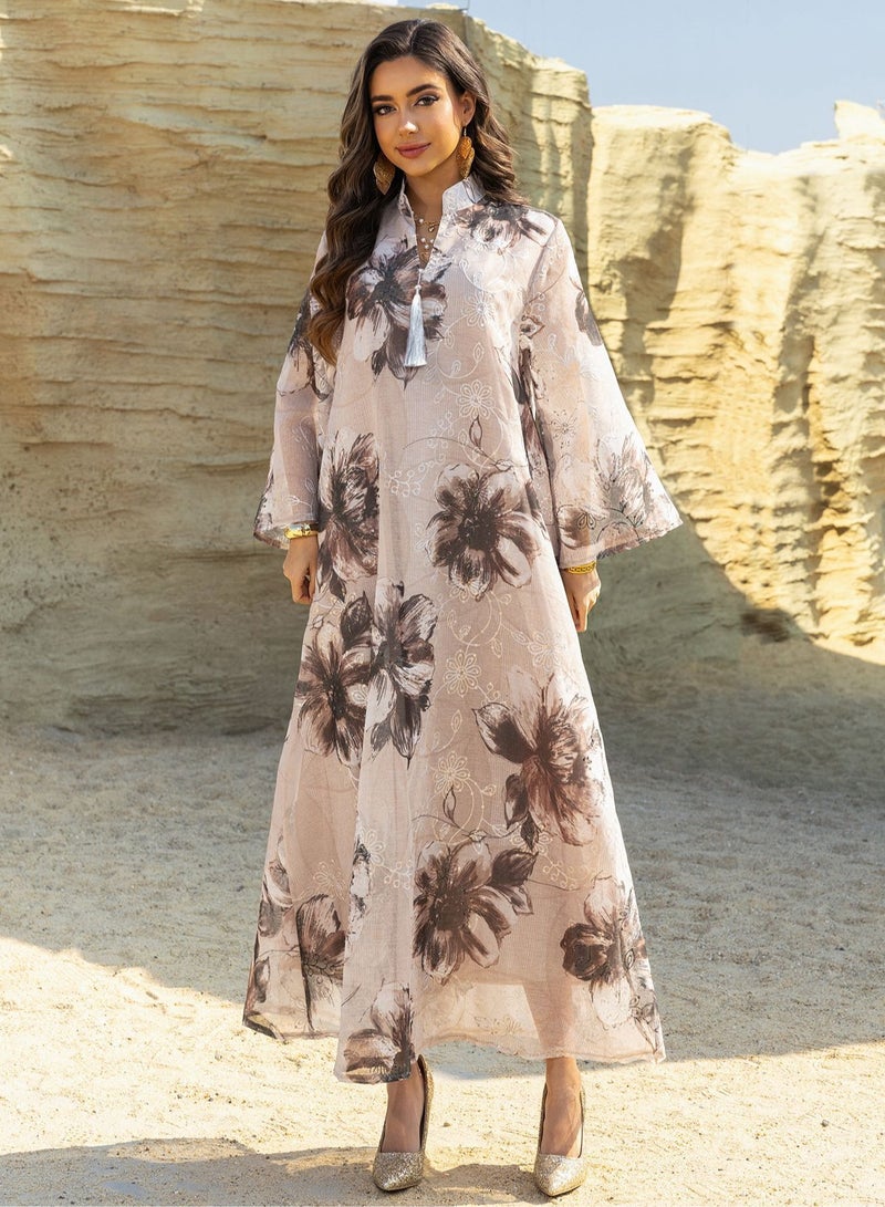 RnMoMo floral print jalabiya 、Fashionable dress, Dubai Muslim printed and embroidered robe  - Image 2