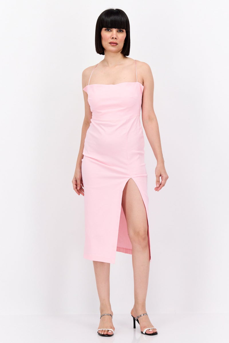 Vesper Women Plain Midi Dress, Pink - Image 1