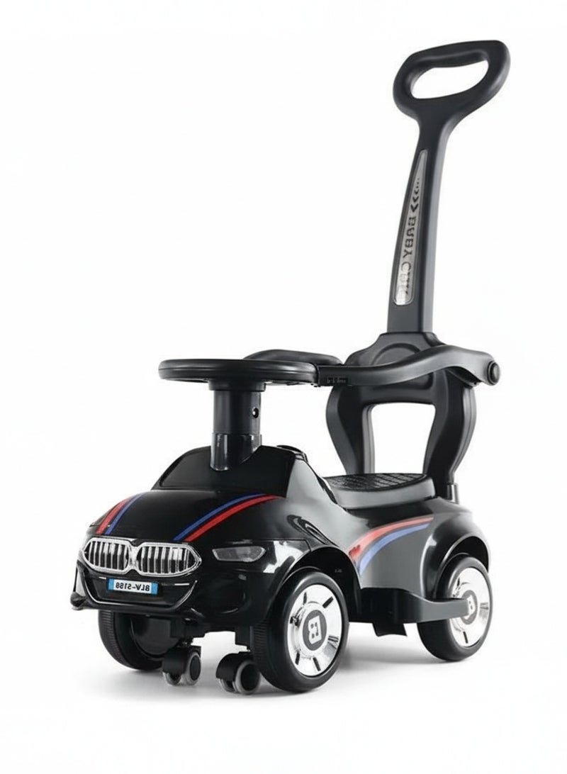 MG  2-in-1 Toddler Ride On Push Car with lights and music and Parent Handle Steering Control and Comfortable anti-skid Seat, Black - Image 1