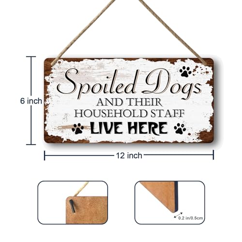 Yoecod Dog Signs For Home Decor Gifts For Dogs Owners Bedroom Decor Wood Family Decoration Room All You Need Is Love And A Dog Spoiled Dogs And Their Household Staff Live Here Signs 12x6 In - Image 2