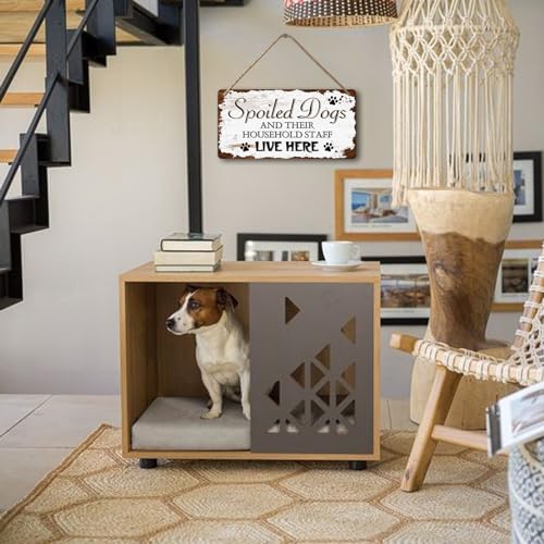 Yoecod Dog Signs For Home Decor Gifts For Dogs Owners Bedroom Decor Wood Family Decoration Room All You Need Is Love And A Dog Spoiled Dogs And Their Household Staff Live Here Signs 12x6 In - Image 4