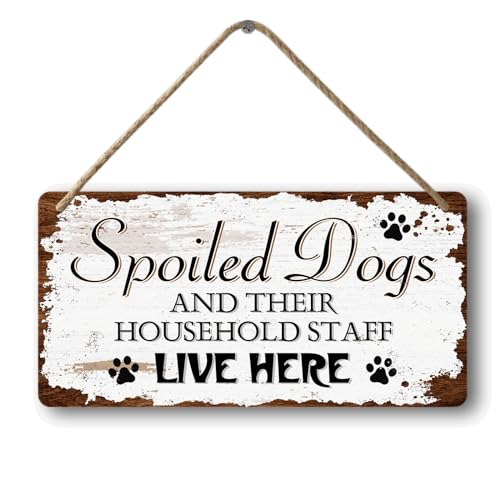 Yoecod Dog Signs For Home Decor Gifts For Dogs Owners Bedroom Decor Wood Family Decoration Room All You Need Is Love And A Dog Spoiled Dogs And Their Household Staff Live Here Signs 12x6 In - Image 1