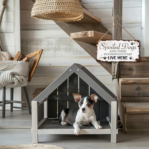 Yoecod Dog Signs For Home Decor Gifts For Dogs Owners Bedroom Decor Wood Family Decoration Room All You Need Is Love And A Dog Spoiled Dogs And Their Household Staff Live Here Signs 12x6 In - Image 3