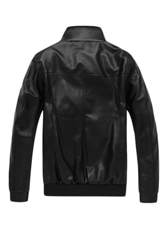 NIBEMINENT Solid Stand Collar Biker Jacket Black  - Image 2