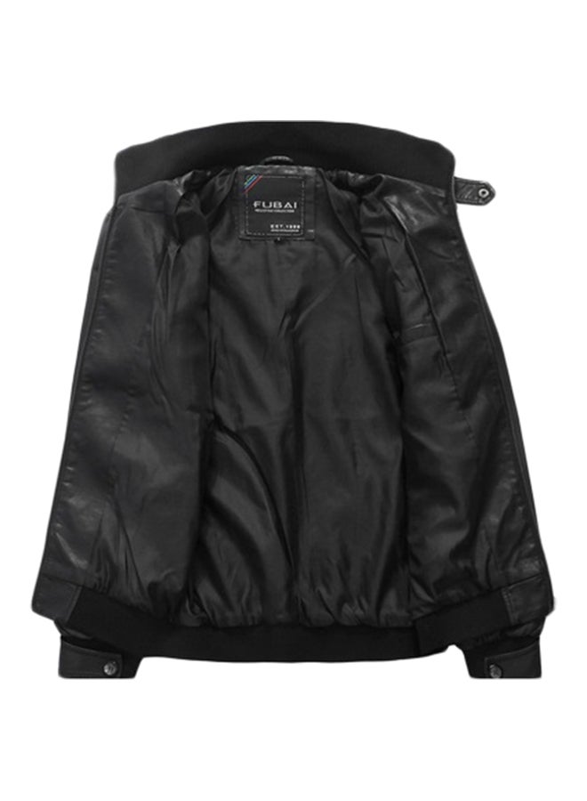 NIBEMINENT Solid Stand Collar Biker Jacket Black  - Image 3