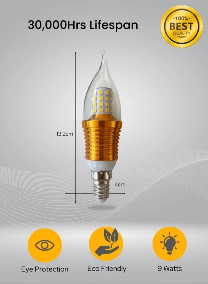 13cm Gold 9W E14 LED Light Candle Bulbs - Image 3