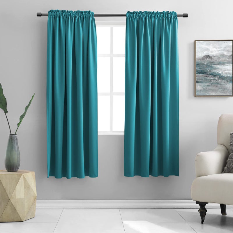 DONREN 72 Inches Long Teal Blackout Curtain Panels for Bedroom  Thermal Insulated Room Darkening Rod Pocket Curtains for Living Room 42 by 72 Inch Length2 Panels