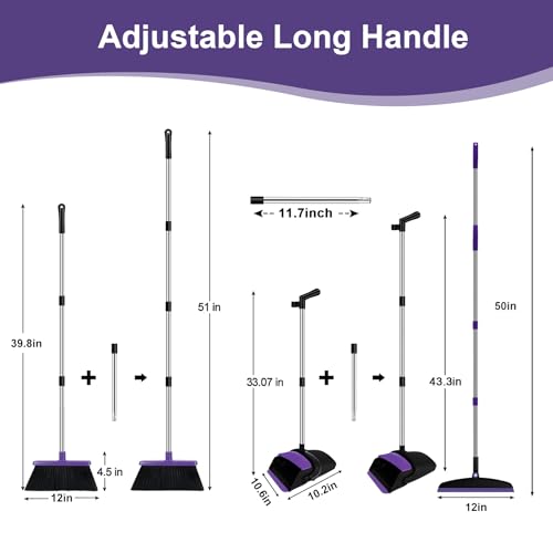 UDUK Broom with Dustpan Combo Set and Silicone Air Broom Kit 51 Long Handle Floor Squeegee Purple Household Kit for Glass Window Rugs Pet Hair Home - Image 5