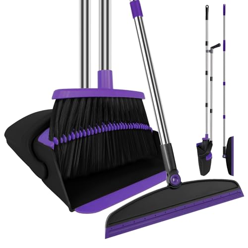 UDUK Broom with Dustpan Combo Set and Silicone Air Broom Kit 51 Long Handle Floor Squeegee Purple Household Kit for Glass Window Rugs Pet Hair Home - Image 2