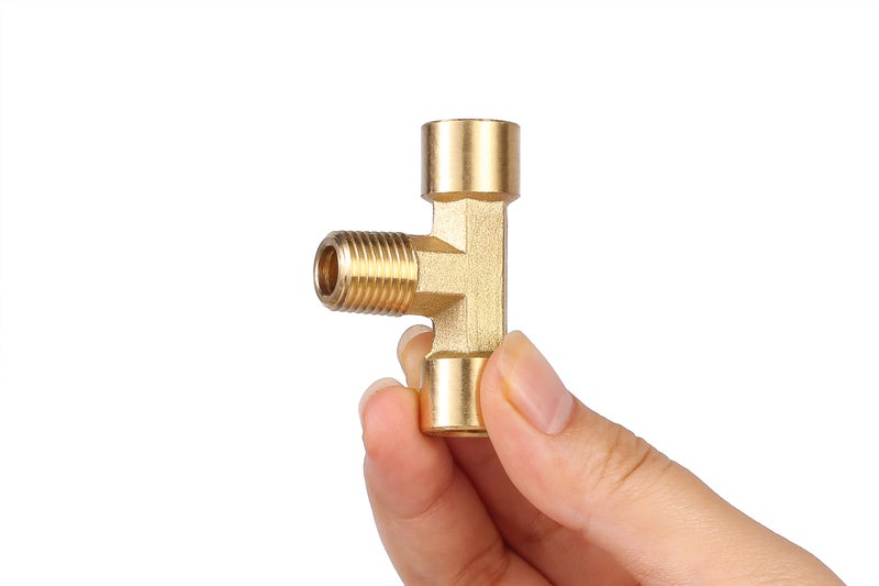 Sanpaint 2 Pack 1/4" NPT Brass Tee Pipe Fitting,T Shape Connectors,1/4" NPT Female x 1/4" NPT Female x 1/4" NPT Male Pipe Fitting - Image 2
