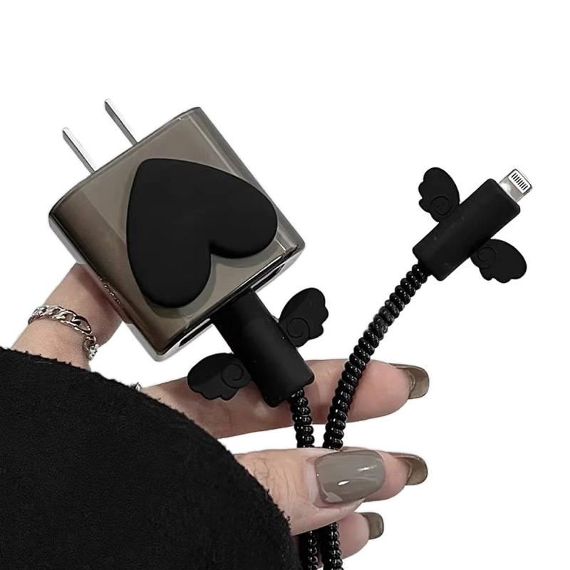 20W Charger Head and Cable End Protector Set with TPU in Black with Decorative Design Anti Bend Protection and Daily Cable Care - Lilac Ribbon - Image 3