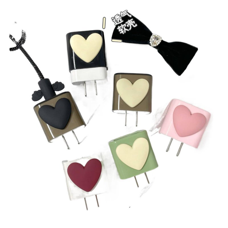 20W Charger Head and Cable End Protector Set with TPU in Black with Decorative Design Anti Bend Protection and Daily Cable Care - Lilac Ribbon - Image 5