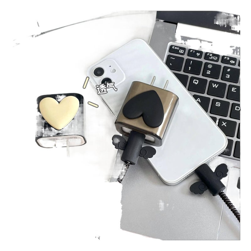 20W Charger Head and Cable End Protector Set with TPU in Black with Decorative Design Anti Bend Protection and Daily Cable Care - Lilac Ribbon - Image 2