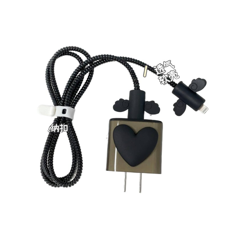 20W Charger Head and Cable End Protector Set with TPU in Black with Decorative Design Anti Bend Protection and Daily Cable Care - Lilac Ribbon - Image 4