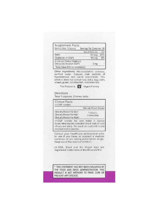 BIOSIL Biosil, Advanced Hair + Nail Care + Biotin, 30 Original Capsules - Image 2