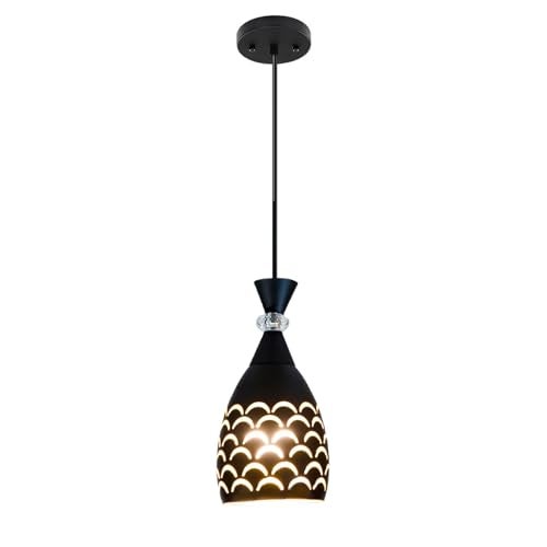 SINOMAN Metal Black Pendant Light Decorative Cutout Design with Crystal Accent Hanging Ceiling Lamp E27 Bulb Compatible for Dining Room, Bedroom, Kitchen, Balcony, Home Decor (Bulb Included) - Image 5