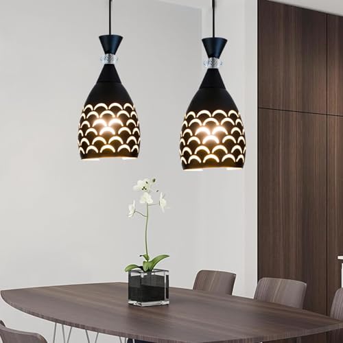 SINOMAN Metal Black Pendant Light Decorative Cutout Design with Crystal Accent Hanging Ceiling Lamp E27 Bulb Compatible for Dining Room, Bedroom, Kitchen, Balcony, Home Decor (Bulb Included) - Image 4