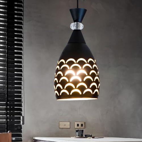 SINOMAN Metal Black Pendant Light Decorative Cutout Design with Crystal Accent Hanging Ceiling Lamp E27 Bulb Compatible for Dining Room, Bedroom, Kitchen, Balcony, Home Decor (Bulb Included) - Image 1
