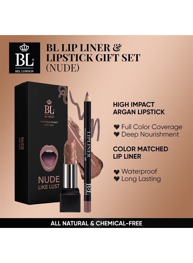BL Color Matched Lip Liner & Lipstick Set (Nude) - Full-Coverage Argan Long Lasting Lipstick and Lip Liner Set With Natural Oils for Nourishment, Hydration, & Protection - Chemical-Free - Image 2