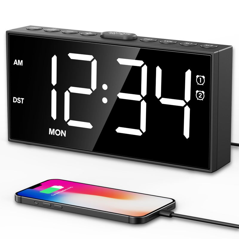 PPLEE Alarm Clock for BedroomUpgrade Digital Clock Large Bold Number5 Level Brightness Volume2 AlarmsWeekend Weekday ModeType CUSB Charger PortLoud Table Clock with Power Off Memory for Any Age