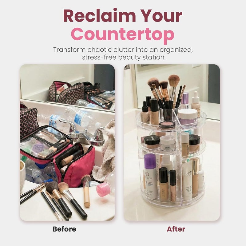 Masirs 360 Rotating Makeup Organizer - Adjustable Shelf Height and Fully Rotatable. The Perfect Cosmetic Organizer for Bedroom Dresser or Vanity Countertop. (Clear) - Image 5