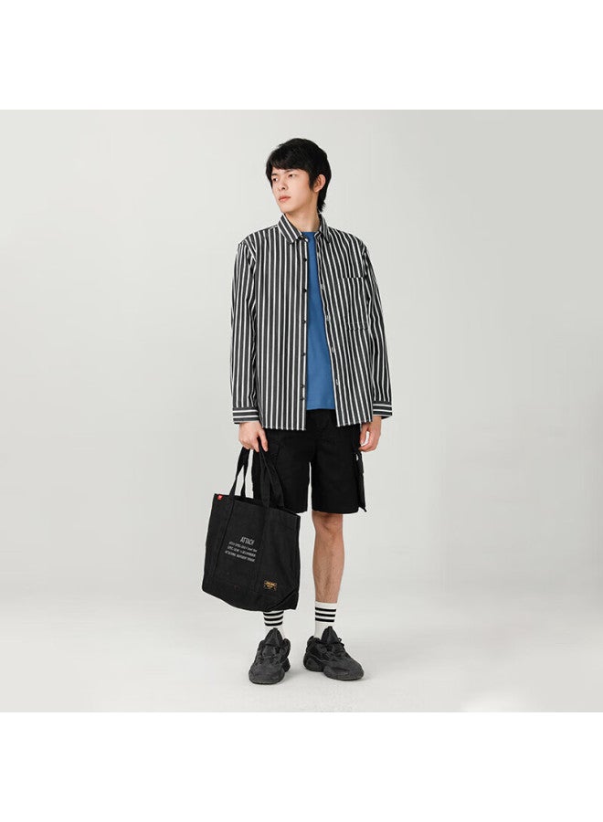 Markless Men's Autumn Winter Pure Cotton Long Sleeve Casual Brushed Stripe Shirt Csb3509m Black Xxl - Image 2