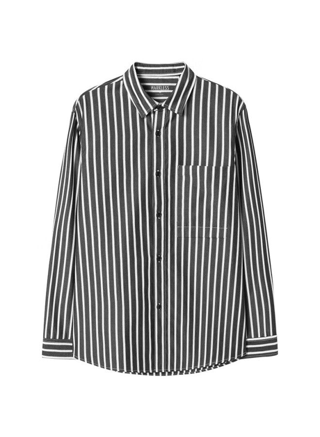 Markless Men's Autumn Winter Pure Cotton Long Sleeve Casual Brushed Stripe Shirt Csb3509m Black Xxl - Image 4