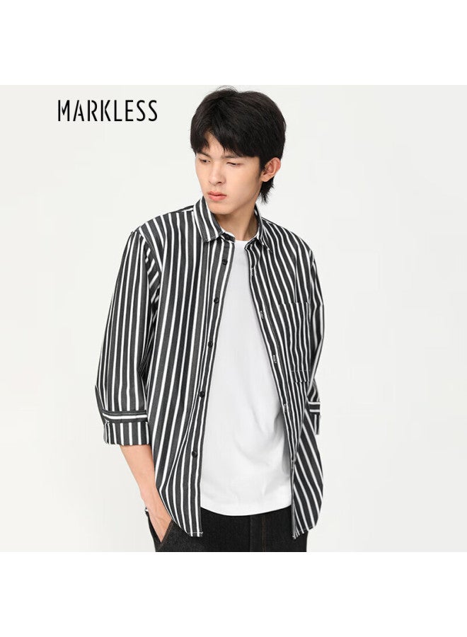 Markless Men's Autumn Winter Pure Cotton Long Sleeve Casual Brushed Stripe Shirt Csb3509m Black Xxl - Image 1