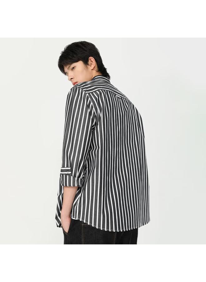 Markless Men's Autumn Winter Pure Cotton Long Sleeve Casual Brushed Stripe Shirt Csb3509m Black Xxl - Image 3