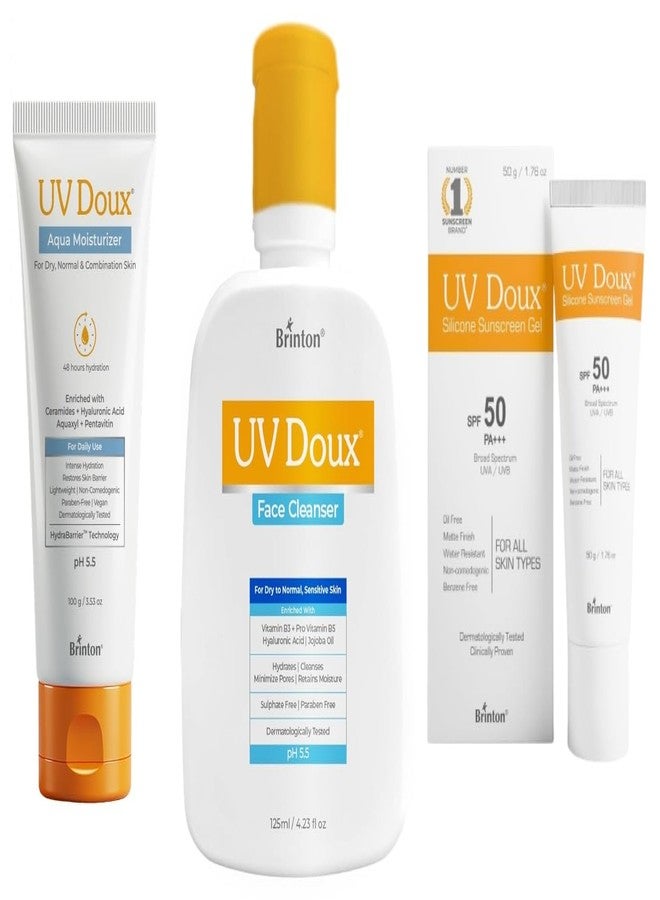 Brinton UV Doux Aqua Moisturizer 100gm | UV Doux Face Cleanser 125 ml | Uvdoux Face & Body Sunscreen Gel With Spf 50 Pa+++ 50g - Image 1