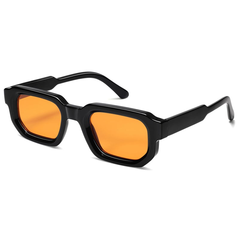 VANLINKER Retro Small Chunky Rectangle Sunglasses for Men Women Vintage Trendy Square Thick Sun Glasses VL9823,Black/Orange - Image 1