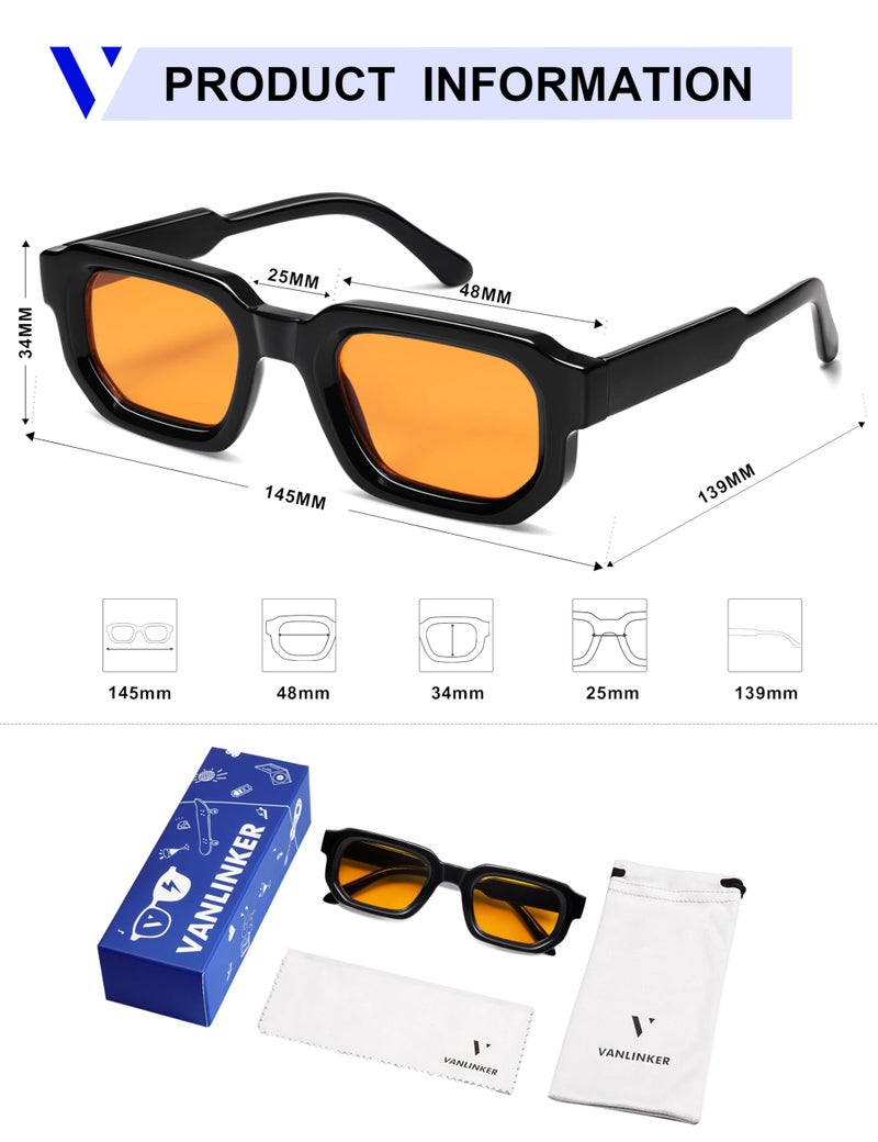 VANLINKER Retro Small Chunky Rectangle Sunglasses for Men Women Vintage Trendy Square Thick Sun Glasses VL9823,Black/Orange - Image 5