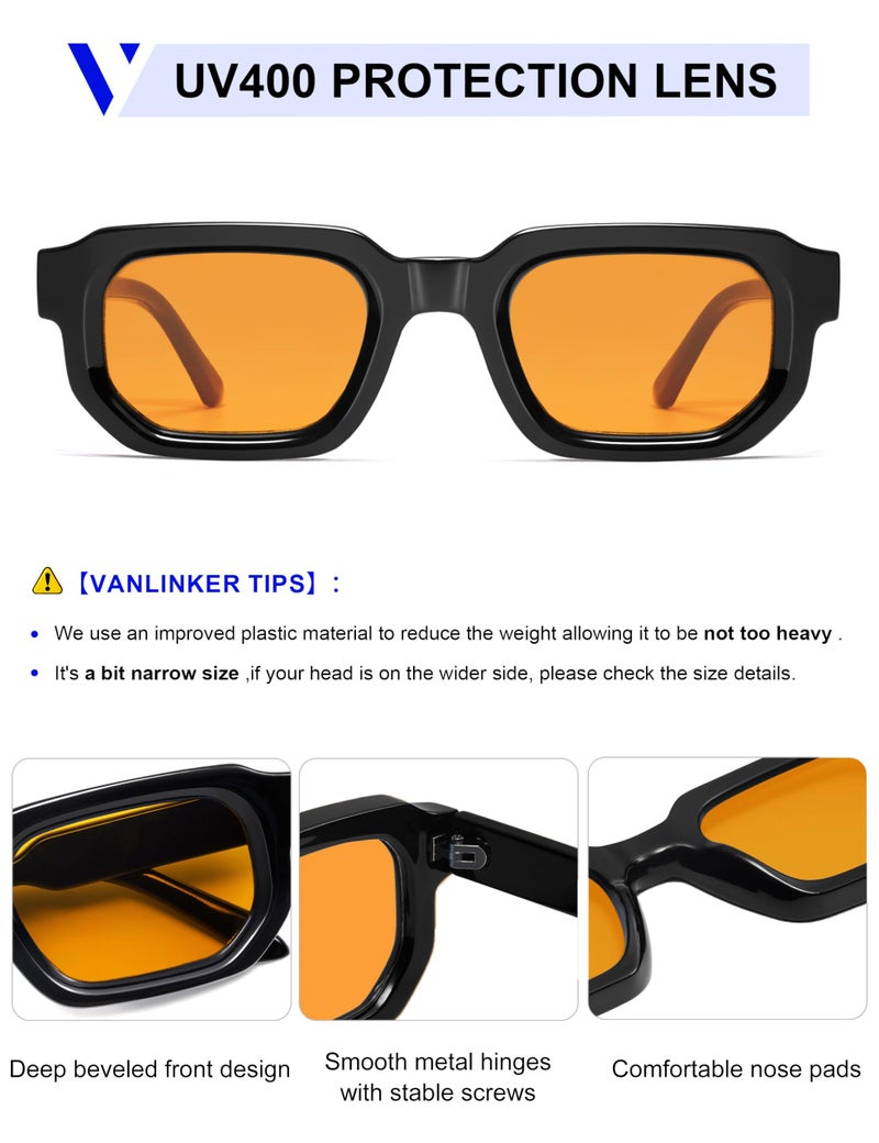 VANLINKER Retro Small Chunky Rectangle Sunglasses for Men Women Vintage Trendy Square Thick Sun Glasses VL9823,Black/Orange - Image 4