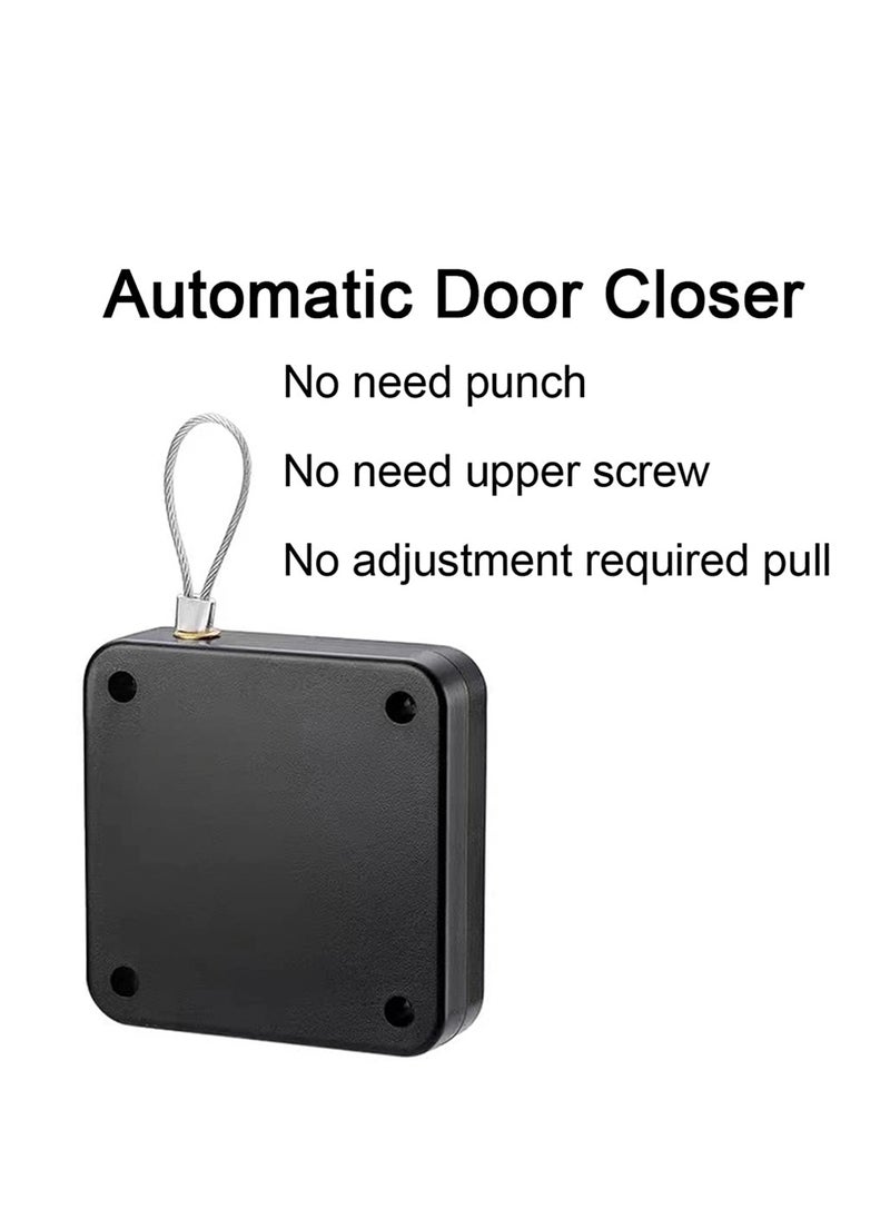 Peachjoy Punch-Free Automatic Sensor Door Closer, 3 Pack Multifunctional Door Closer, Residential Commercial Auto Door Closer with Steel Drawstring (Black & White)(Stainless Steel） (Square)  - Image 5
