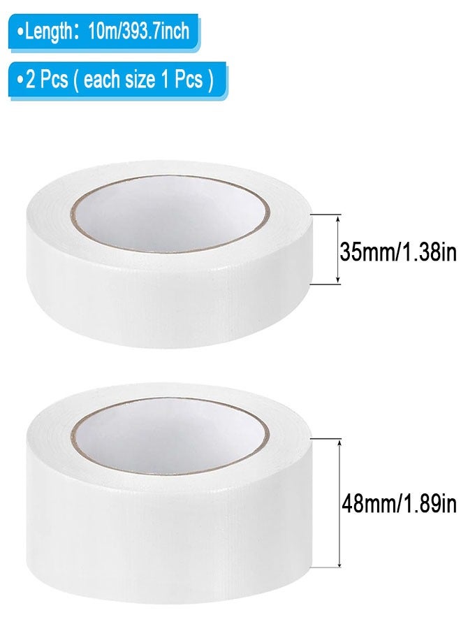 Duct Tape Heavy Duty Waterproof, 2 Roll White Multi-Purpose Duct Tape, 1.38inch x 32.8ft and 1.89inch x 32.8ft, Strong Adhesive Sticky, No Residue, Easy Tear by Hand for Home Repairs Indoor Crafts Packing and DIY Projects - Image 2