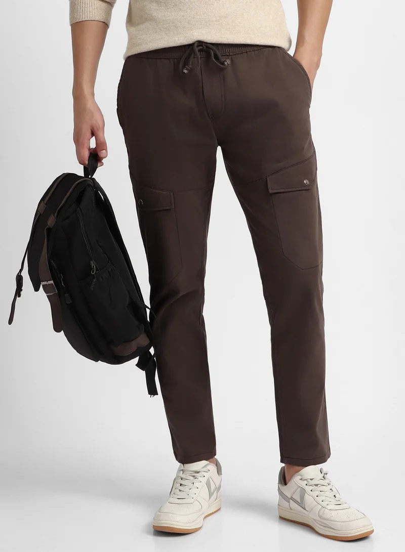 دينيس لينغو Slim Fit Graphite Grey Men's Cotton Lycra Cargo Trouser, Mid Rise, Full Length, Casual