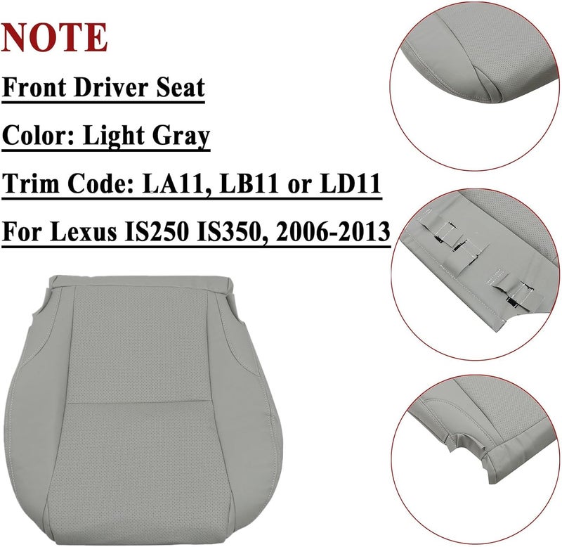 NLQR Front Driver Side Bottom Replacement Seat Cover - Light Gray Microfiber Leather for Lexus IS350 (2006-2013) - Image 2