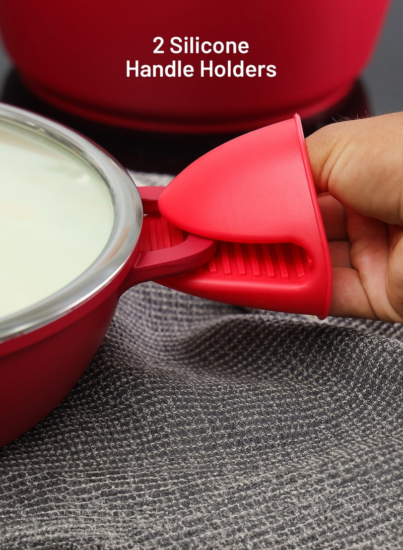 ديلكاسا طقم أواني طهي ديلكاسا 16 قطعة مطلية بالسيراميك غير لاصق DC3436 هيكل من الألومنيوم المصبوب مع طلاء 5 طبقات، قاعدة CD، مقابض باكليت وغطاء زجاجي - Image 5