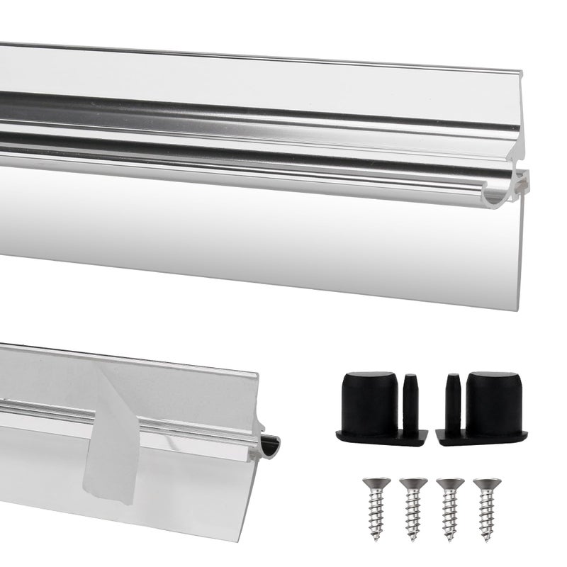 AQDD 25 Shower Door Drip Rail with Sweep for Chrome Framed Shower Door Bottom Deflector Replacement with 32 in Vinyl Sweep Shower Door Bottom Drip Plugs - Image 2