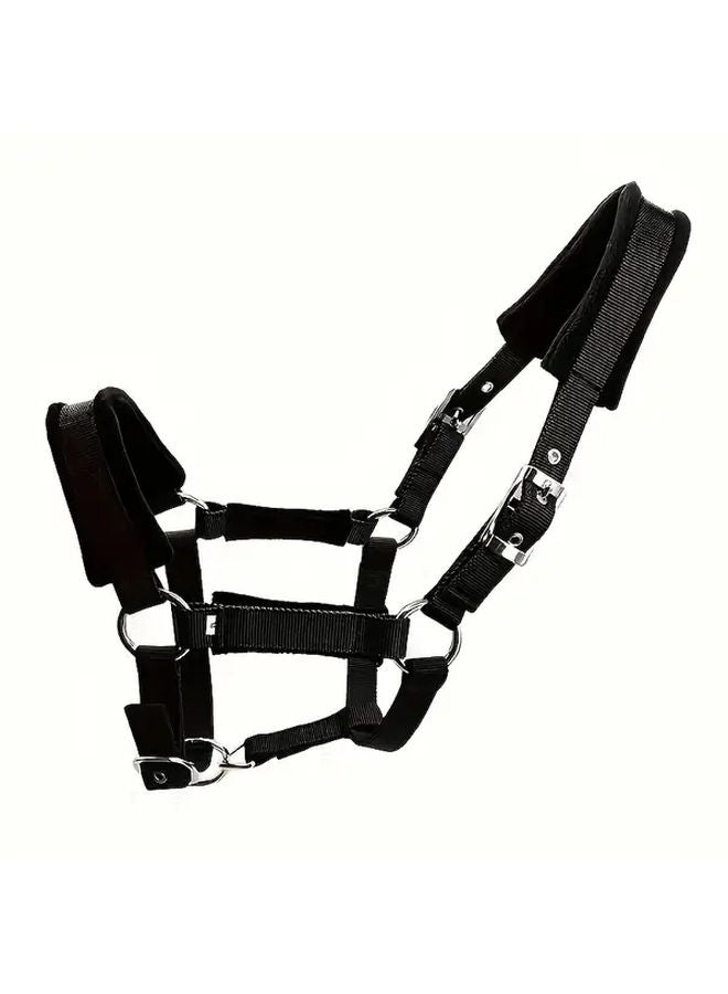 لجام الحصان الأسود الناعم بقفص معدني ومشبك معدني، معدات الفروسية، المقاس XS - Image 1