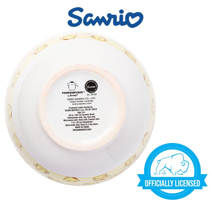 Silver Buffalo Silver Buffalo Sanrio Hello Kitty and Friends Pompompurin Pattern Ceramic Ramen Noodle Rice Bowl with Chopsticks  Microwave Safe  20 Ounces  - Image 4