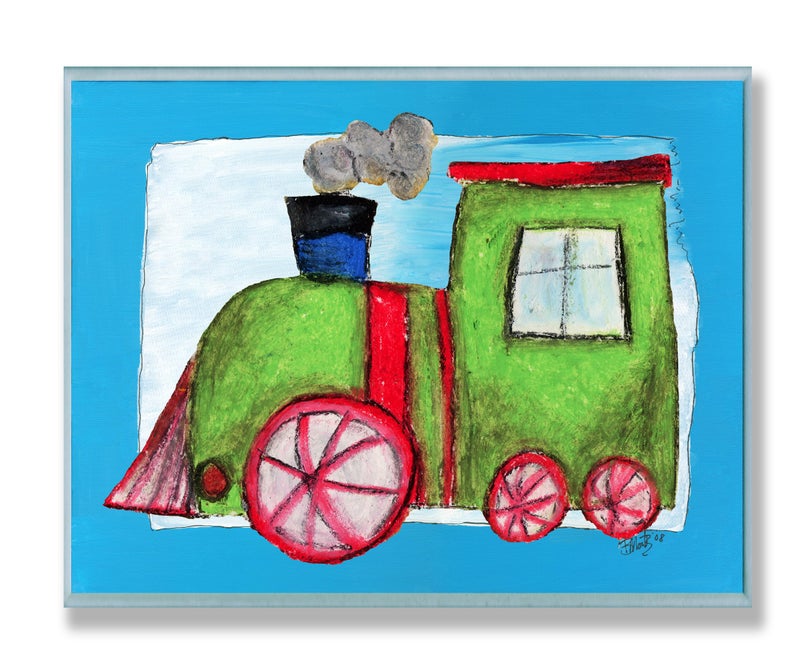 Stupell Industries The Kids Room by Stupell Green Train with Blue Border Rectangle Wall Plaque - Image 1