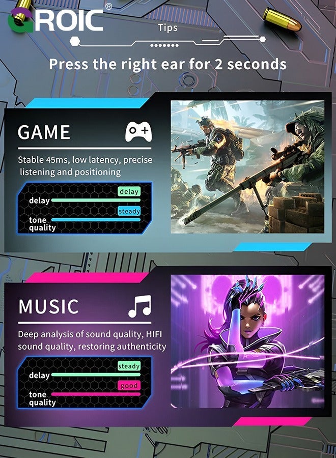 GROIC Ear buds Wireless Bluetooth Earbuds 5.3 Headphones Deep Bass Earphones in-Ear Earbud with LED Power Display Sport Headset - Image 5